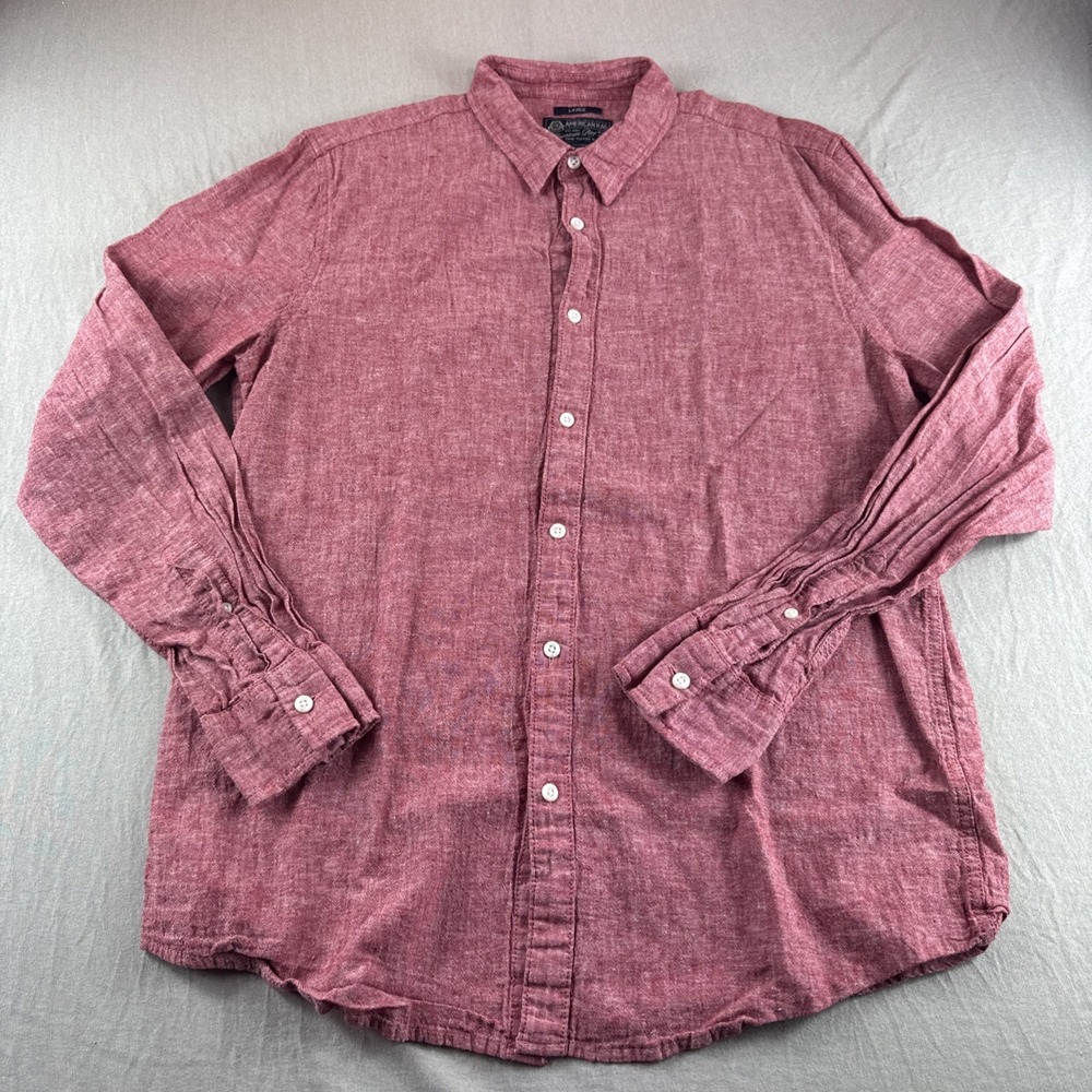 American Rag Linen Blend Shirt Mens L Red Heather Long Sleeve Button Up Preppy